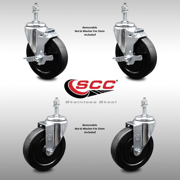 Service Caster 5 Inch SS Soft Rubber Wheel Swivel 3/8 Inch Threaded Stem Caster Brake SCC, 2PK SCC-SSTS20S514-SRS-381615-2-TLB-2 - main